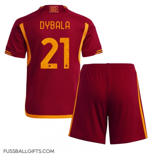 AS Roma Paulo Dybala #21 Fußballbekleidung Heimtrikot Kinder 2023-24 Kurzarm (+ kurze hosen)